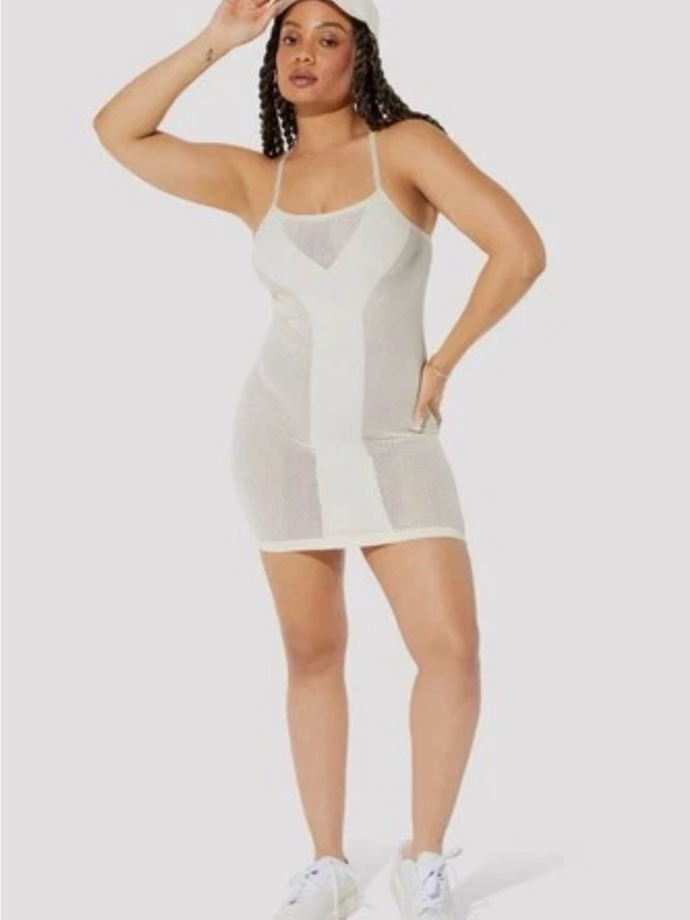 YITTY White Sheer Mesh Slip Dress